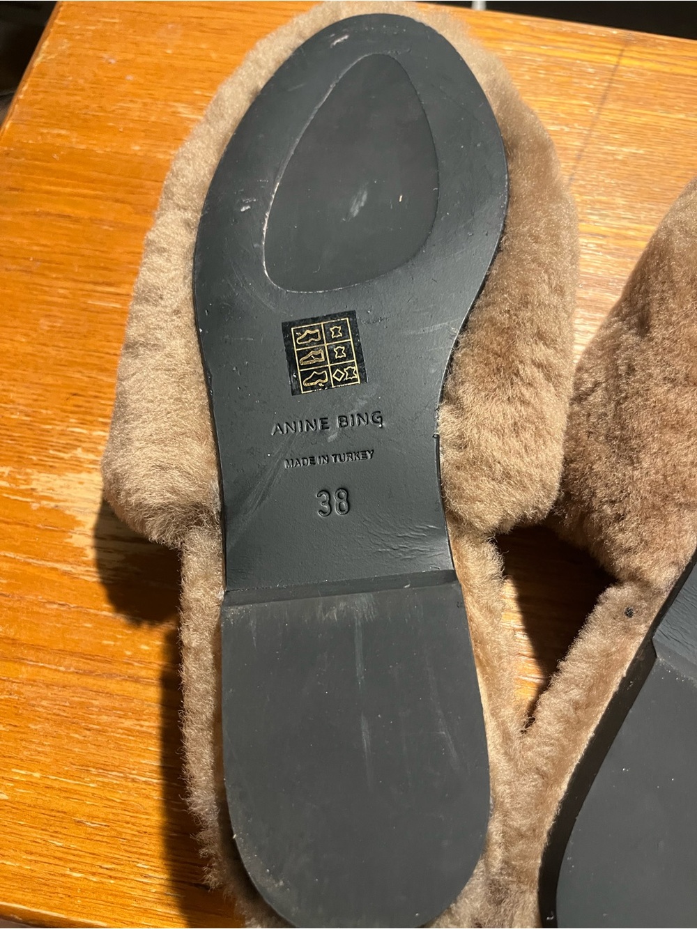 Anine Bing Shearling Plush Slip on Loafers Mules Camel / Yellow Gold SZ 38 - Picture 7 of 11